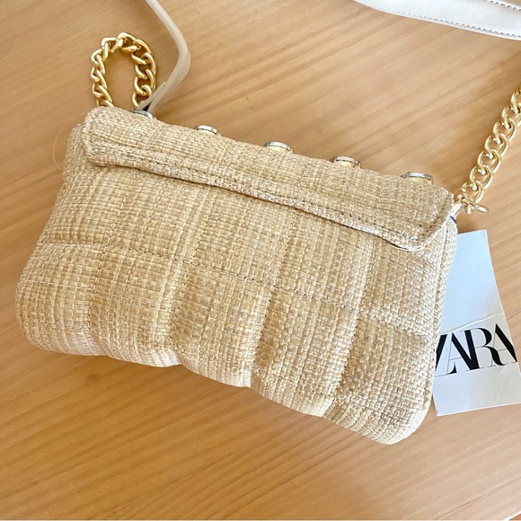 Zara cream wicker jewel embellished quilted crossbody bag - Picture 10 of 11